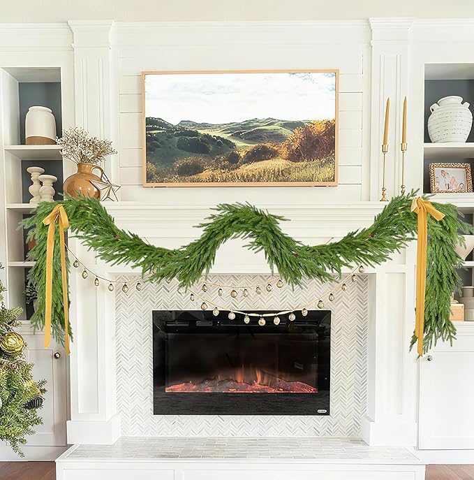 DearHouse Norfolk Pine Christmas Garland, 6Ft Artificial Greenery Christmas Decoration for Holiday Season, Mantel Fireplace Table Runner Centerpiece