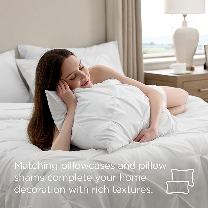 Bedsure Twin Comforter Set White - Bed in a Bag Twin Size Bedding 5 Pieces, GentleSoft™ Pintuck Bed Set Gift for Family, Pinch Pleat White Comforter with Sheets, Pillowcase & Sham
