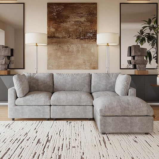 JACH L Shape Sectional Couches for Living Room, Deep Seat Convertible Modular Sofa, Cloud Sectional Couch, Sofa Covers Washable, Minimalist Modern Couch for Living Room, Apartment, Light Grey