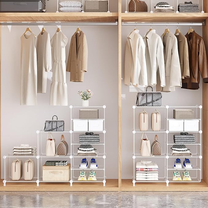 AWTATOS Closet Organizer 6 Cube Storage Shelves Portable Closet Clothes Organizers and Storage Stackable Cubby Shelving for Closet Bedroom Living Room Office, Transparent Twill