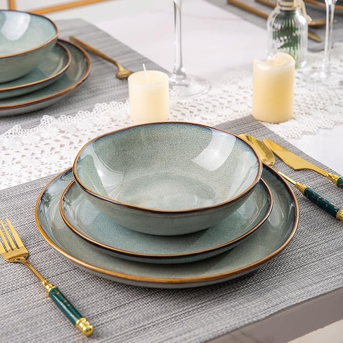 AmorArc Ceramic Dinnerware Sets,Handmade Reactive Glaze Stoneware Plates and Bowls Set,Highly Scratch Resistant | Dishwasher & Microwave Safe Dishes Set,Service for 12 (36Pcs)