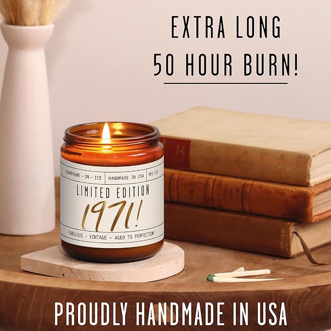 54th Birthday Gifts for Women - 'Limited Edition 1971' Soy Candle, w/Champagne on Ice I 54 Birthday Gifts for Women I 54th Gift for Her Ideas I 9oz Reusable Jar, 50Hr Burn, Made in USA