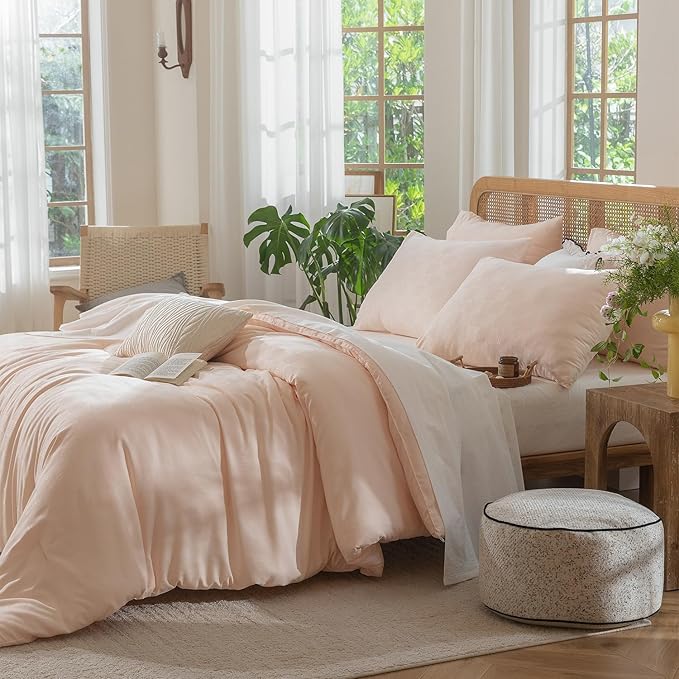 3 Pieces Pink Waffle Queen Comforter Set, Lightweight Comfy Breathable Waffle Weave Comforter All Season Soft Bedding (90x90 in Comforter & 2 Pillowcases)