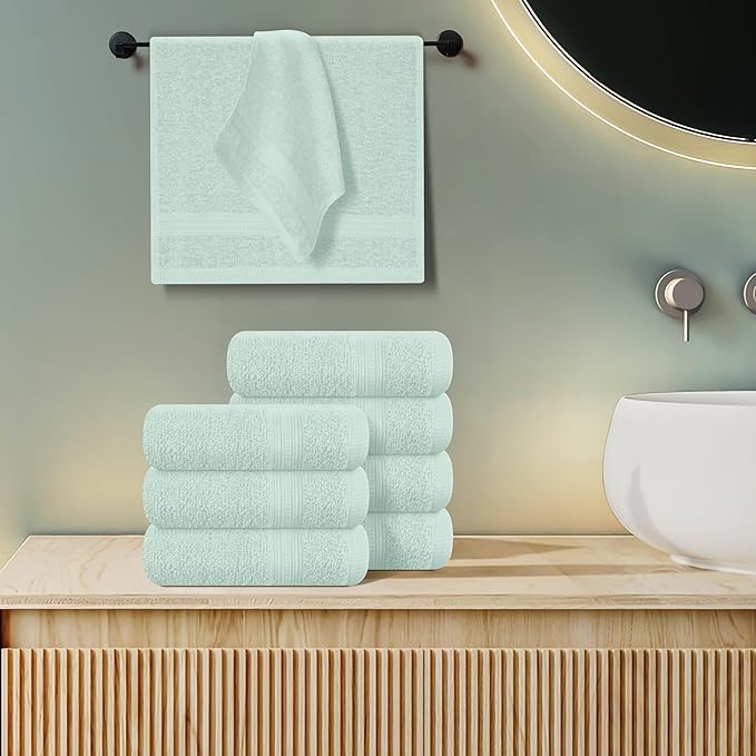 BOUTIQUO Ultra Soft Cotton Washcloths, Contains 12 Piece Face Cloths 12x12 inch, Ideal for Everyday use Face Towels, Compact & Lightweight Multi Purpose Washcloths - Sea Green