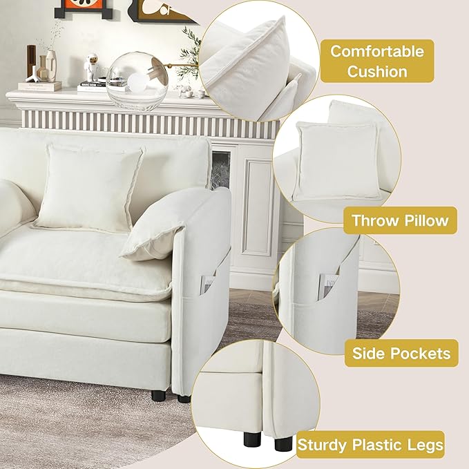 41.73" Oversized Sofa Chair, Chenille Modern Upholstered Armchair, Modular Sectional Sofa for Living Room, Deep Seat Reading Sofa for Bedroom Apartment (White, 41.73 Inch)
