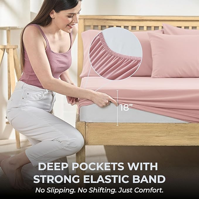 100% Natural Cotton Bed Sheets | 500 TC Single-Ply Sateen Weave Twin Sheets Set | Soft, Breathable, Hypoallergenic Solid 3-Piece Bedding with Deep Pocket Fitted, Flat, Pillowcase | Blush