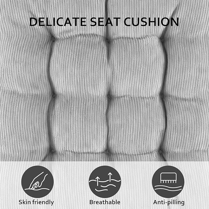 Square Seat Cushion for Kitchen Dining Chairs, Soft & Comfortable 15.5" x 15.5" Chair Pads, 6 Packs, Grey