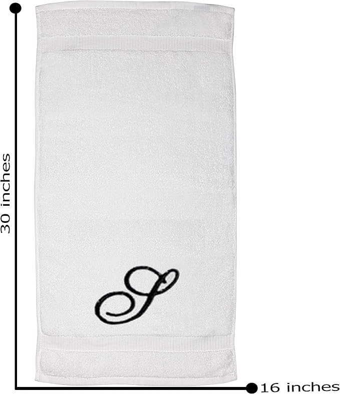 White Monogrammed Hand Towels for Bathroom - Luxury Hotel Quality Personalized Initial Embroidered Towel for Powder Room, Spa - GOTS Organic Certified - Pack of 2 Black, Letter S