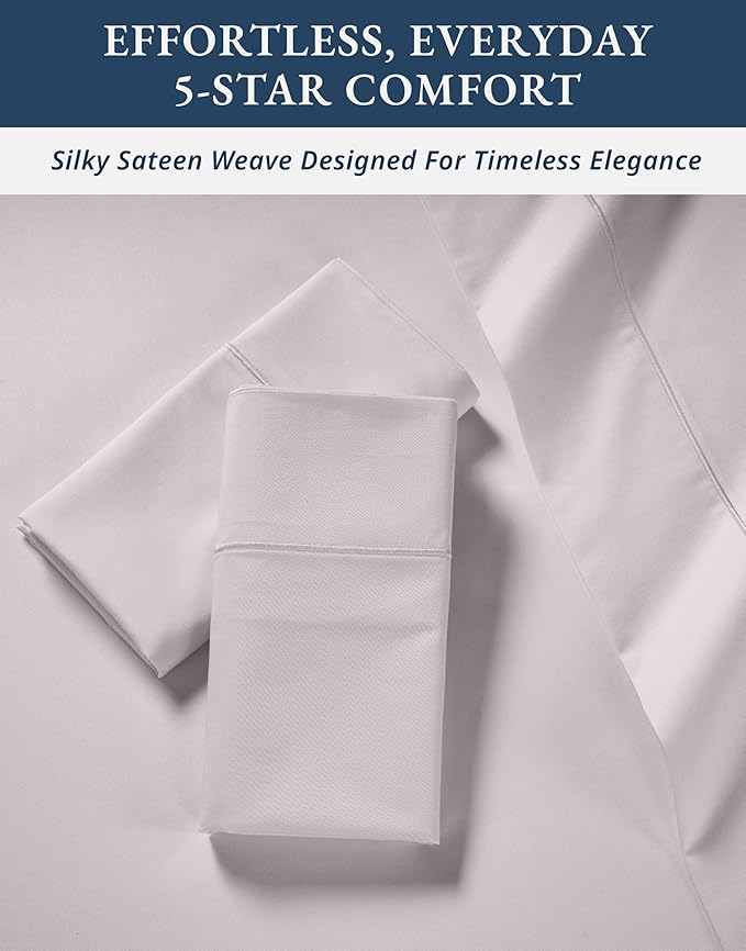 LANE LINEN 100% Egyptian Cotton Bed Sheets King Size, Mercerized Cotton Bedding Sheets, Luxury Hotel Thick Deep Pocket King Sheet Set, French Seams Elegant - Gray Lilac
