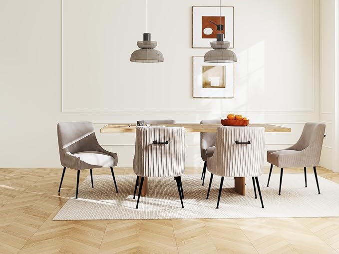 Velvet Dining Chairs Set of 4,Gray Upholstered Living Room Chairs with Black Metal Legs, Modern Tufted Accent Chairs for Living Room, Study Room, Kitchen