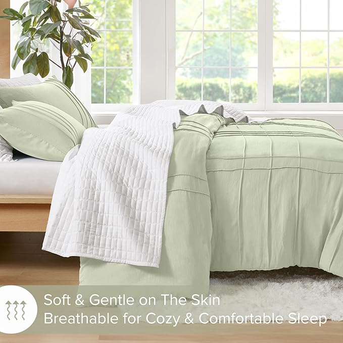 Comfort Spaces Sage Twin Size Comforter Set - 2 Pieces Pintuck Pleated Bedding Sets, All Season Lightweight, Extra Softness Pre-Washed Microfiber Twin/Twin XL Bed Set, Shams