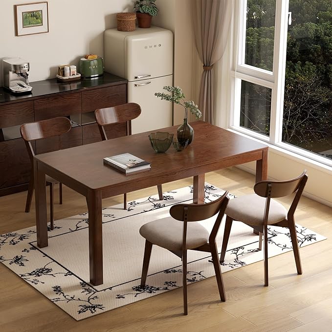 100% Solid Wood Upholstered Dining Chairs, Mid Century Modern Oak Dining Chairs with Curved Back Design with Butterfly Wing Shape for Kitchen, Dining Room, Restaurant (1PK, Walnut Color-Gray Cushion)