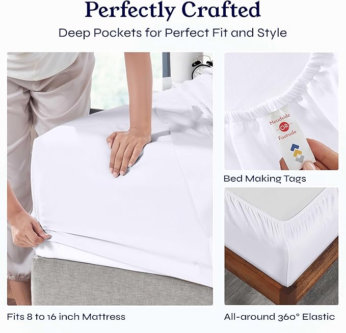 California Design Den Full Size Bed Sheets Set - Soft 400 Thread Count Sateen, Natural 100% Cotton Sheets Full Size Bed Set, Deep Pockets for a Snug Fit, Durable Bedding - White