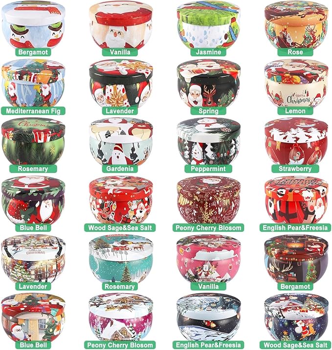 24 Pack Christmas Scented Candles Set for Home, Relaxing Stress Relief, Aromatherapy - Natural Soy Wax and Fragrance - Gifts for Women, Mom, Best Friend, Wife, Birthday