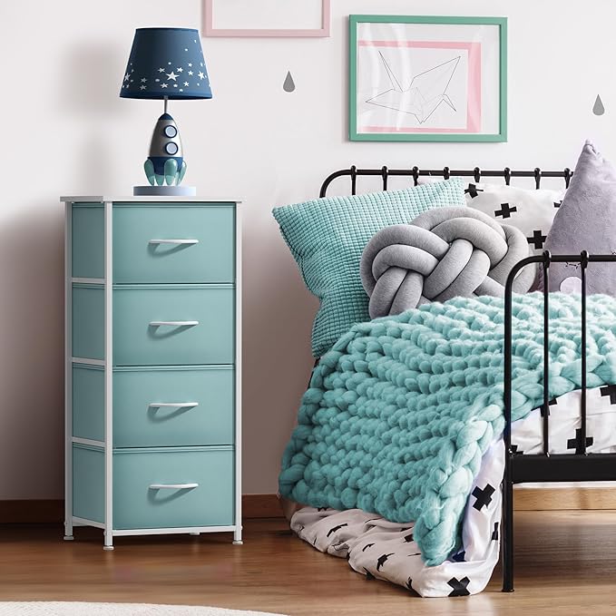 Sorbus Dresser Storage Tower, Organizer Drawers for Closet Boys & Girls Bedroom, Bedside Furniture, Chest for Home, College Dorm, Steel Frame, Wood Top, Fabric Bins(Aqua)