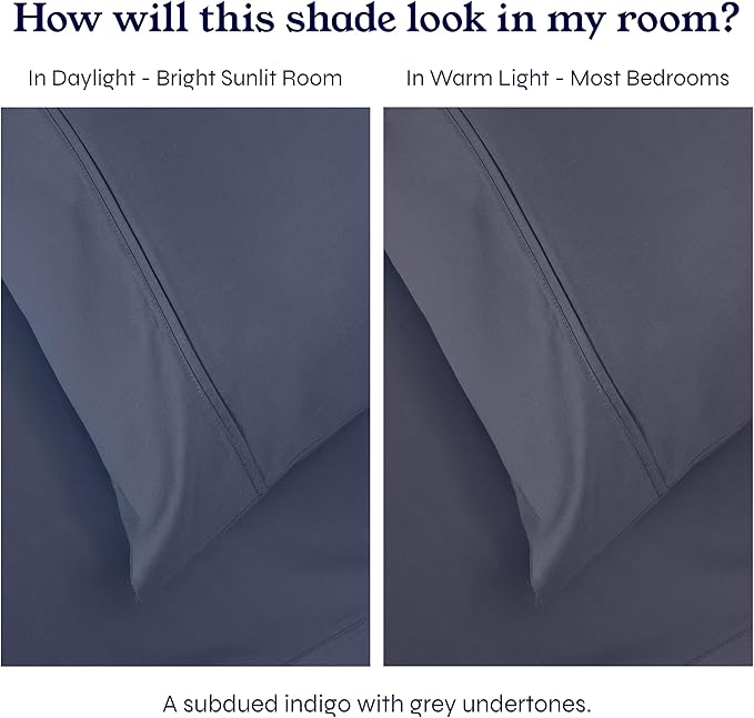 2-Pack Sheets Full Size Bed - 400 Thread Count 100% Cotton Sateen - Extra Soft, Breathable & Cooling Sheets, Wrinkle Resistant, 2 Sets of Deep Pocket Bed Sheets - Indigo Dusty Blue