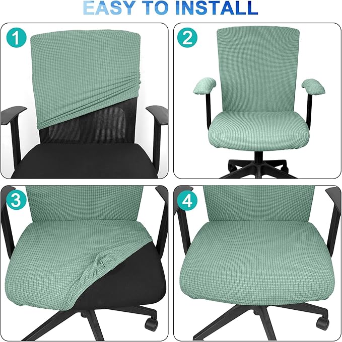 Tallew 4 Pcs Office Chair Covers Set Computer Universal Protective Stretchable Chair Seat Covers Desk Armrest Slipcovers Pads Office Cushion Backrest for Rotating (XL,Pea Green)