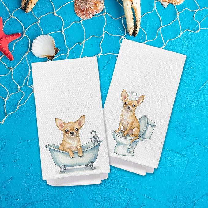 Chihuahua Dog Bathroom Hand Towels, Chihuahua Gifts for Women, Dog Lovers Mom Dad Owner Gifts Decorative Hand Towels for Kids Bathroom Washroom, 16x24 Inch Set of 2