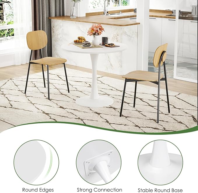 Stary 31.5" Small Round Dining Tulip Table Seats Up to 2-4 People,Wood Tabletop with Metal Pedestal Base