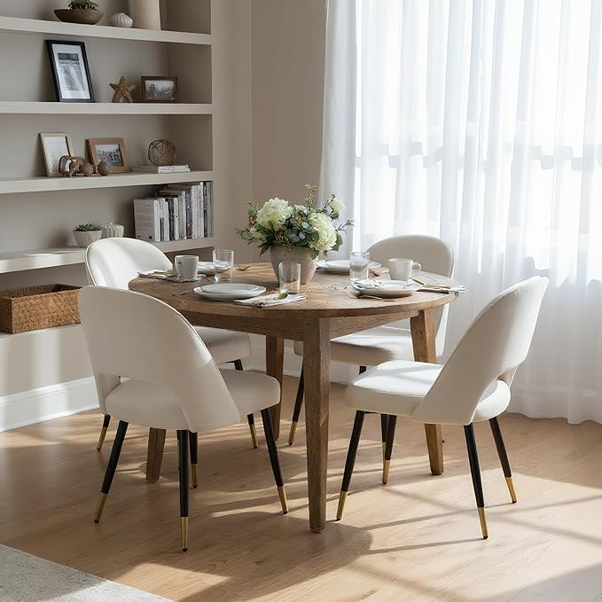 DUOMAY Modern Dining Chair Set of 4 with Open Back, Velvet Upholstered Armless Chair with Metal Frame Side Chair for Kitchen Dining Room Living Room, Beige