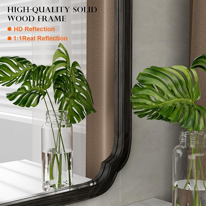 HOMECOOKIN Wood Bathroom Mirrors for Wall Mounted, 30" x40" Rustic Wood Frame Wall Mirrors Decorative for Living Room or Bedroom Vanity Mirror (Black)