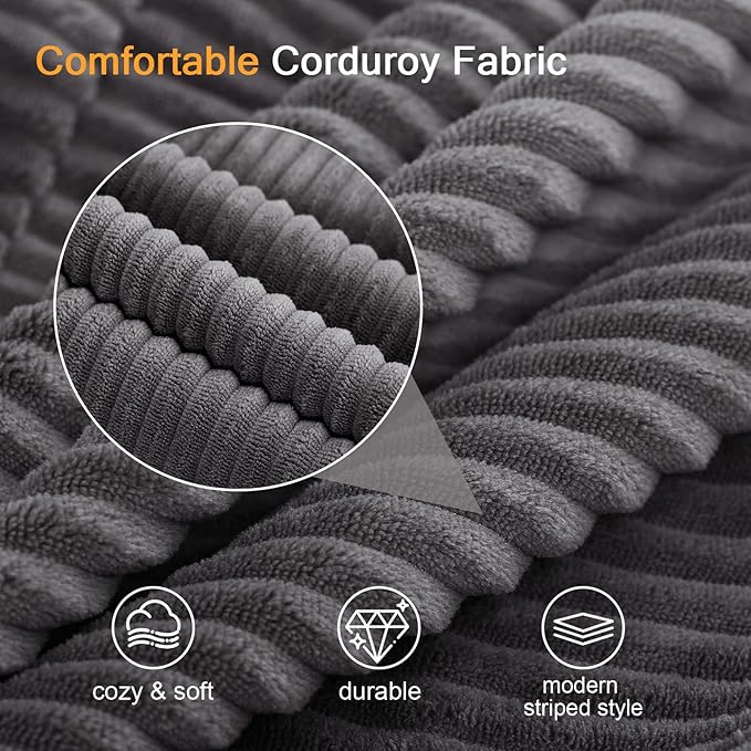 COMAX Convertible Sofa Bed Queen, Corduroy Folding Floor Couch Pull Out Couch Bed Futon Sleeper with Pillows, Fold Out Boneless Sofa Comfy Lounge Mattress Loveseat for Living Room Bedroom, Grey