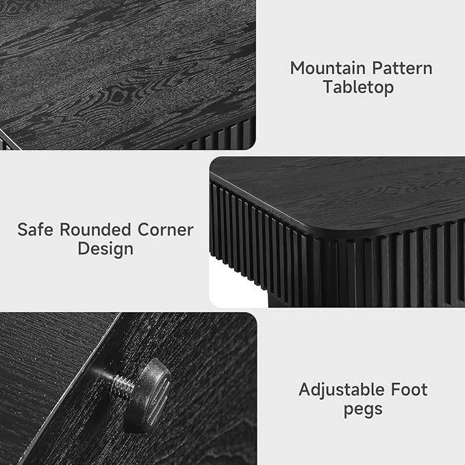 Lift Top Coffee Table for Living Room,Rectangle Handmade Solid Wood Strips, Fluted Coffee Table with Hidden Storage Compartment for Small Space Office Apartment (38.6"L×26.8''W×13.8''H-Black)