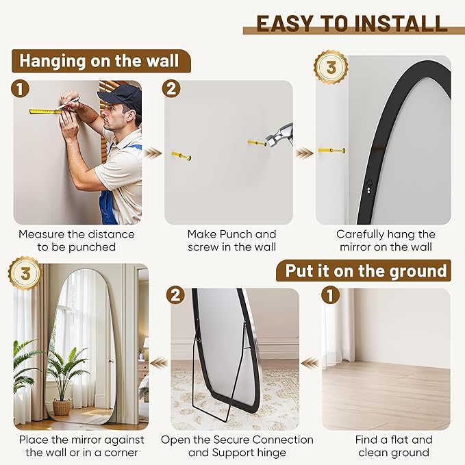 Antok Full Length Mirror, 81"x41" Floor Mirror with Stand,Standing Hanging Leaning Irregular Mirrors for Bedroom Living Room Entryway,Tear Drop Style,Silvery