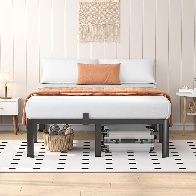 20 Inch Full Heavy Duty 3500 lbs Bed Frame with Round-Corner Legs & Anti-Squeak Design – Quick Assembly Metal Platform, No Box Spring Needed