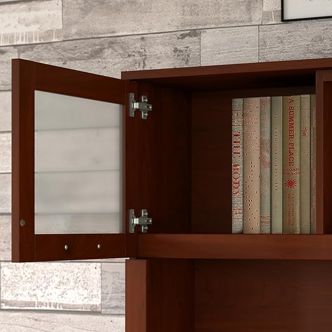 Bush Furniture Somerset 72W 3 Position Sit to Stand L Shaped Desk with Hutch in Hansen Cherry | Adjustable Height Table for Home Office