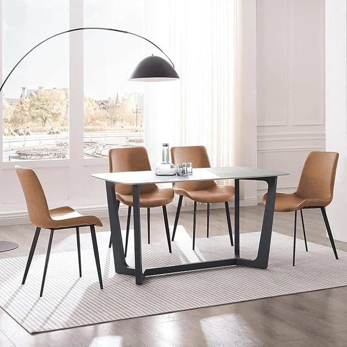 Dining Chairs, Modern PU Leather Dining Room Chair with Sturdy Metal Legs, Upholstered Seat Dinner Chairs Accent Side Chairs for Indoor Kitchen Living Room (Brown, Set of 4)