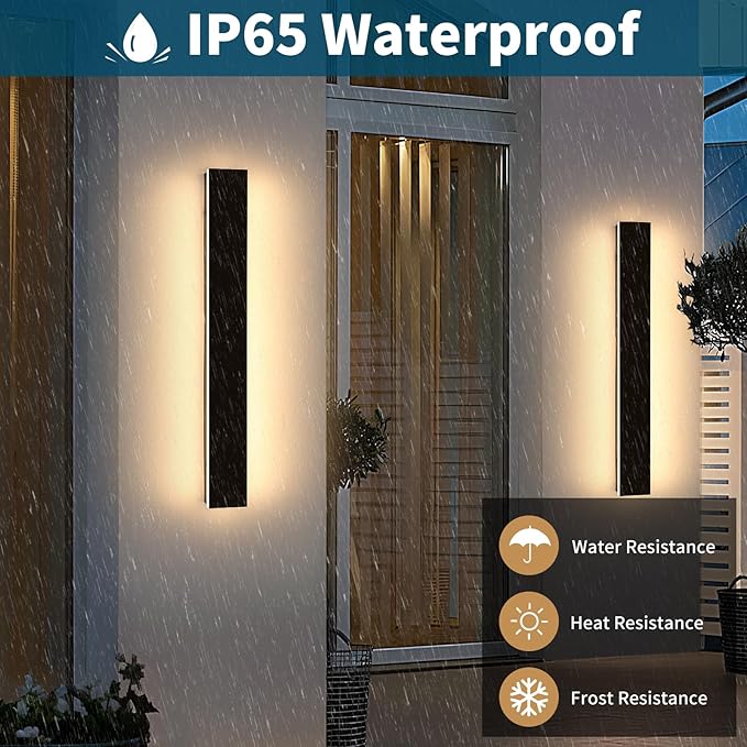 2 Pack 31.4inch Modern Outdoor LED Wall Sconce, Dimmable 3000K-6000K with Remote Control, IP65 Waterproof, Black Aluminium Long Exterior Wall Light Fixture for Porch, Patio, Garage, Yard