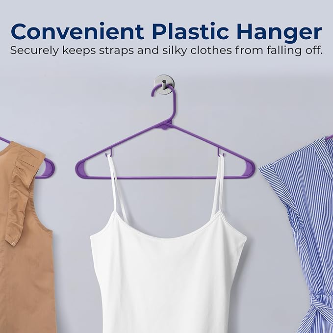 SereneLife Premium 10 Pack Plastic Hangers, Lightweight, Durable, Space Saving Clothes Organizers, Suitable for Shirts, Sweaters, Hoodies, Dresses, Kids Clothes, Good for Home Organization (Purple)