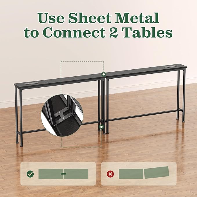 SUPERJARE 5.7 Inch Console Table with Outlet, Sofa Table, Behind Couch Table, 5.7 x 39.4 x 29.7 Inches, Metal Frame, Charging Station, for Living Room, Black