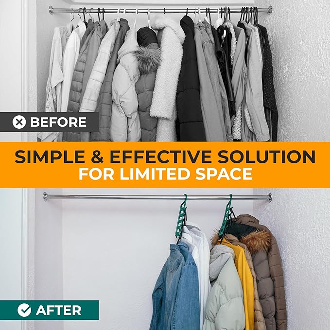 CraftyCrocodile Space Saving Hangers for Clothes - 8 in Pack, Heavy Duty Plastic, Multi Closet Space Savers for Shirts, Pants, Jeans, Sweaters - Hanger Organizer Space Saver