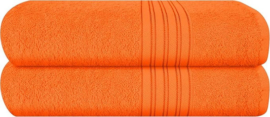 BOUTIQUO 100% Cotton 2 Pack Bath Towel Set 28x55, Eco-Friendly Large Bath Towels, Compact Quickdry Lightweight Soft & Highly Absorbent Bath Towel, Ideal for Everyday Gym Travel Camp Pool - Orange
