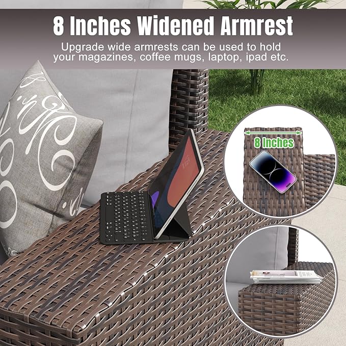 Aoxun 12 Pieces Patio Furniture Set Wicker Rattan Outdoor Sectional Conversation Set with Coffee Table and 4” Thickened Cushions, Gray (Waterproof Cover Included)