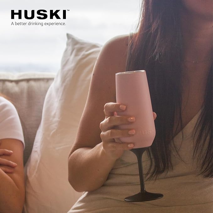 Huski Champagne Flute | NEW | Award-winning Design with Detachable Stem | Premium Stainless Steel Champagne Glass with Lid | Triple Insulated Tumbler | 8oz Capacity | Great Gift (Brushed Stainless)