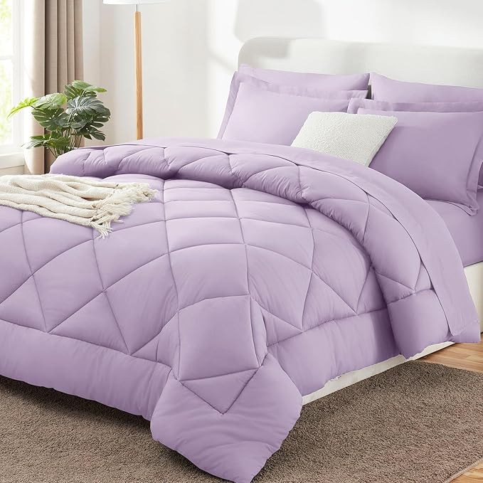 CozyLux Full Size Comforter Sets Light Purple - 7 Pieces Lavender Bed in a Bag Full, Luxury Soft Bed Set for All Seasons, Bedding Set with Down Alternative Comforter, Sheets, Pillowcases & Shams