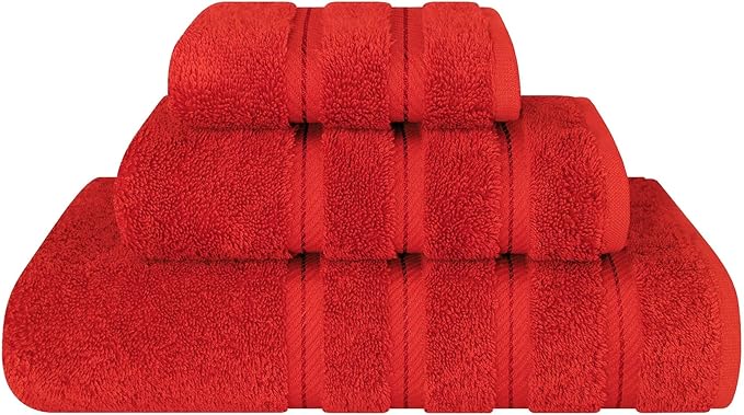 American Soft Linen Premium 3 Piece Towel Set, 1 Bath Towel 1 Hand Towel 1 Washcloth, 600 GSM 100% Cotton Turkish Towels for Bathroom, Red Towel Set