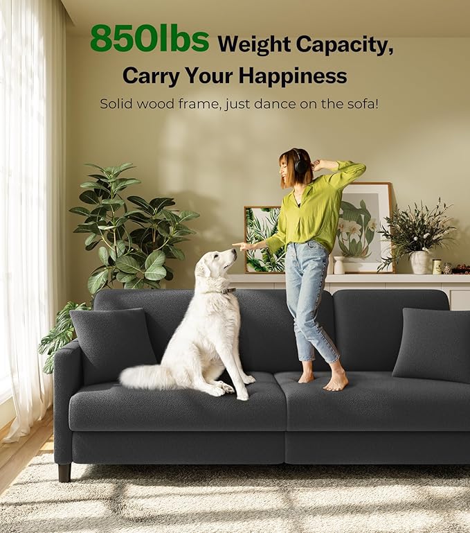 83" Couches for Living Room, Comfy Sofas for Living Room, Teddy Sofa Couch, Tool-Free Setup Loveseat Sofa, All-Wood Love Seat Couches, Small Couch 2 Pillows Included, Grey