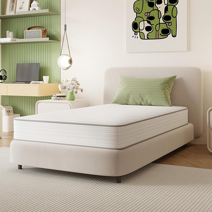 Novilla Twin XL Mattress, 6 Inch TXL Size Mattresses in a Box with Smarts™ Coil for Pressure Relief, Medium Plush Foam and Spring Hybrid Colchones with CertiPUR-US Certified for Kids