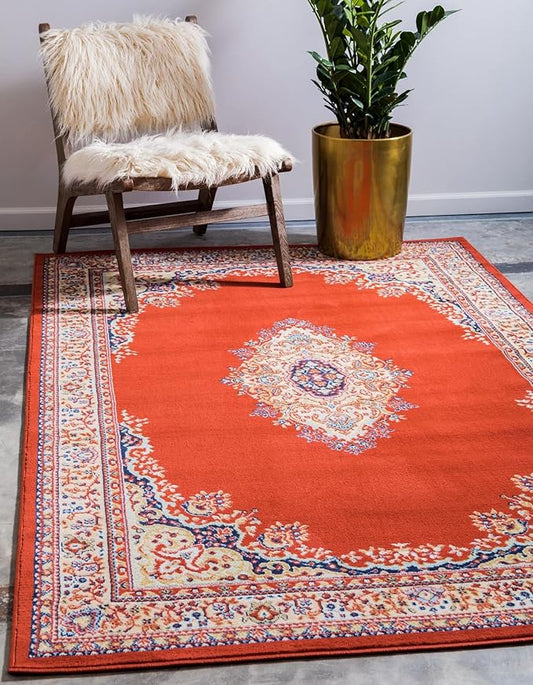 Unique Loom Reza Collection Traditional Persian Style Area Rug, 9 ft 10 in x 13 ft, Terracotta/Ivory