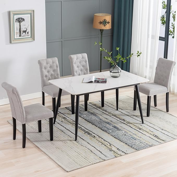 Westice Dining Room Chairs Set of 4 Upholstered Fabric Kitchen Chairs Dining Room Side Chair with Nailhead Trim and Rubber Wood Legs for Small Space Apartment, Light Gray