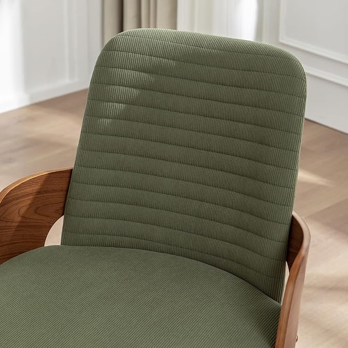 Dining Room Chairs,Mid Century Modern Kitchen Chairs,Green Corduroy Fabric Upholstered Accent Chairs,Metal Legs Wooden Desk Chairs,Armless and No Wheels for Kitchen Dining Room,1PCS