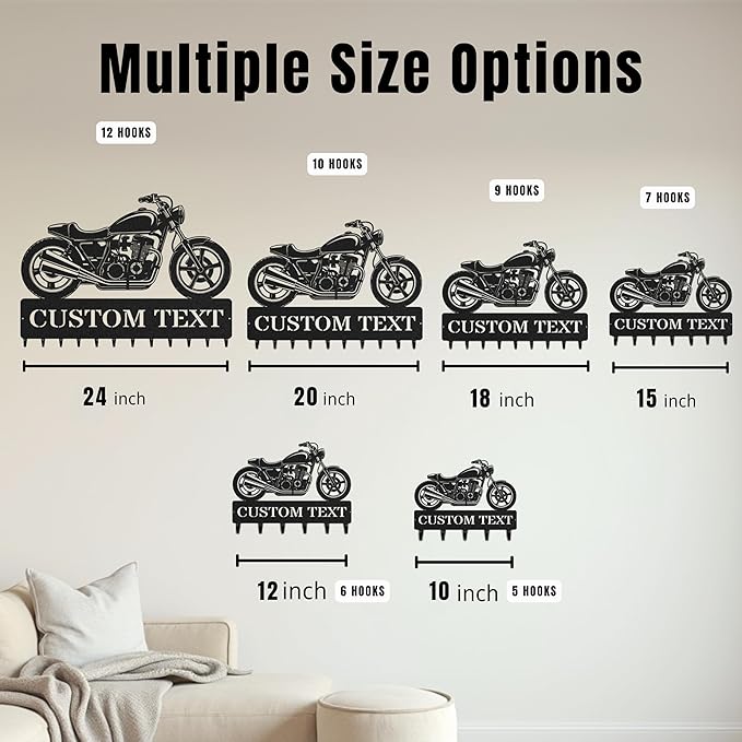 Personalized Key Holder for Wall, Custom Metal Vintage Motorbike Key Hooks with Name, Metal Jacket Holder Hooks Organizer Rack, Coat Hanger Decor for Kitchen