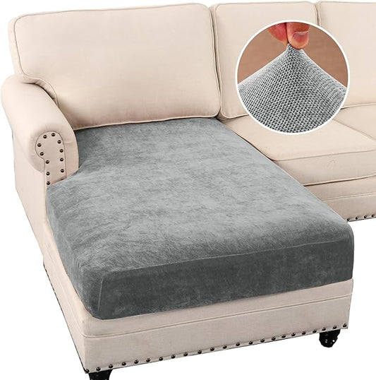 H.VERSAILTEX Stretch Chenille Chaise Cover Thick Soft Sectional Couch Covers All Seasons Universal Cushion Covers for Couches and Sofas(Chaise Cushion Cover,Grey)
