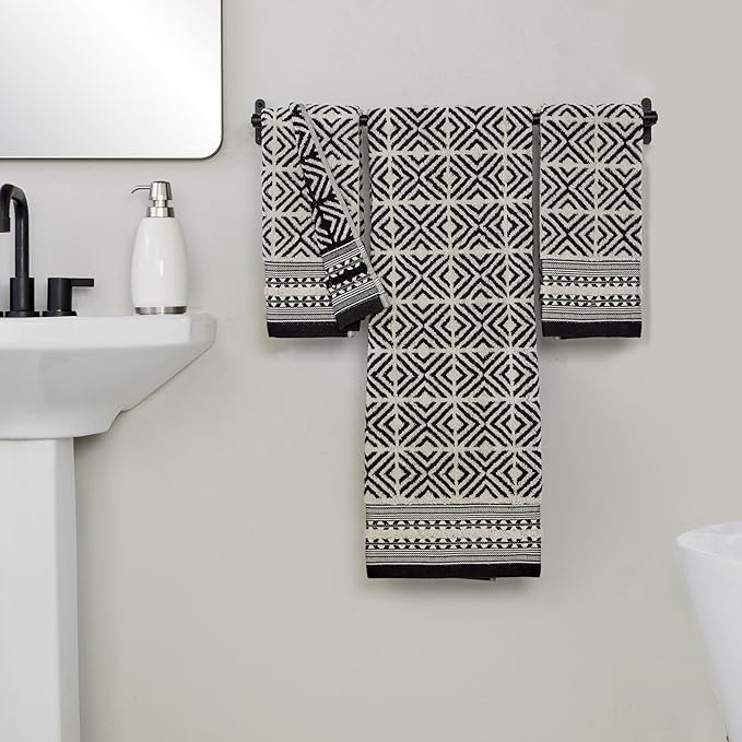 SKL Home Diamond Grid 100% Cotton Premium Bath Towel, 600 GSM, Soft & Absorbent, Reversible Jacquard, Black