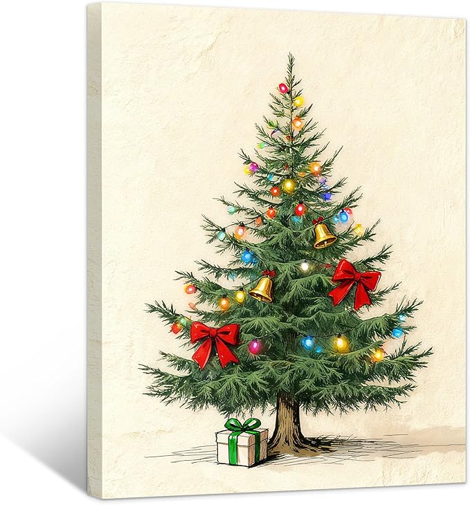 Framed Christmas Pictures Wall Decor,Vintage Pine Tree Prints,Winter Christmas Canvas Wall Art Decoration for Bedroom Bathroom Living Room Rustic Xmas Holiday Gifts (Christmas Tree 9, 11'' X 14'')