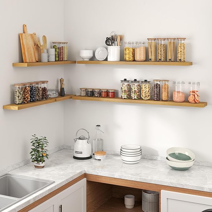 Heimlove 36 Inch Floating Shelves for Wall,Mounted Storage & Display Wood Shelves with Invisible Brackets,Hanging Shelf for Bedroom Living Room Kitchen Office,Set of 2,Oak Color